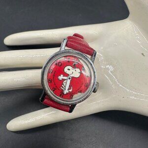 Vintage Dancing Snoopy Watch Red Dial Mid Century Kids Retro Untested As Is